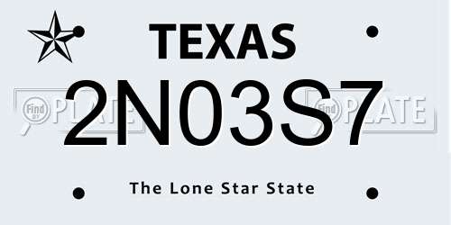 2N03S7 Texas License Plate