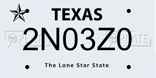 2N03Z0 Texas License Plate