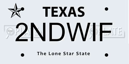 2NDWIF Texas License Plate