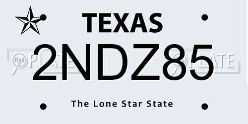 2NDZ85 Texas License Plate