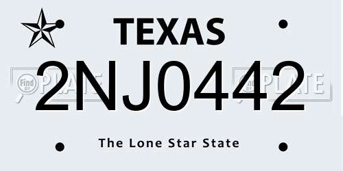 2NJ0442 Texas License Plate