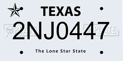 2NJ0447 Texas License Plate