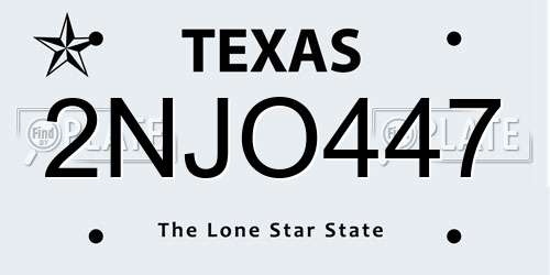 2NJO447 Texas License Plate