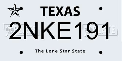 2NKE191 Texas License Plate