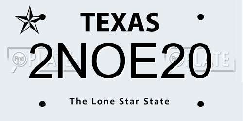2NOE20 Texas License Plate