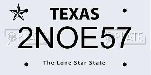 2NOE57 Texas License Plate