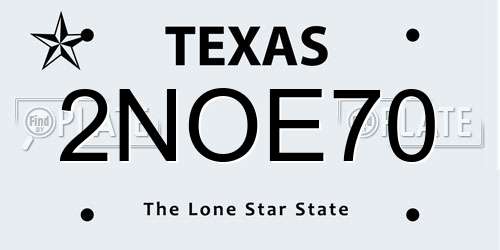 2NOE70 Texas License Plate