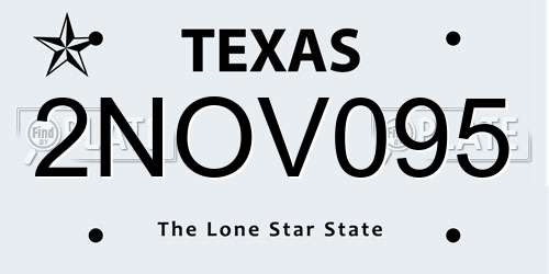 2NOV095 Texas License Plate