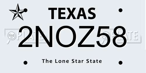 2NOZ58 Texas License Plate