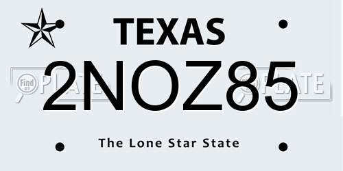 2NOZ85 Texas License Plate