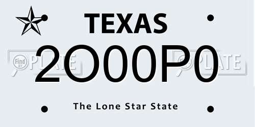 2O00P0 Texas License Plate