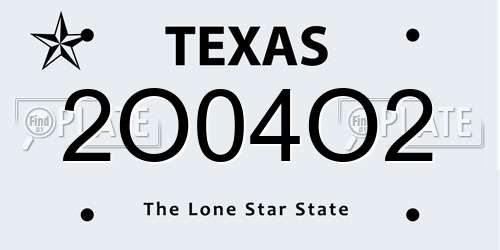 2O04O2 Texas License Plate