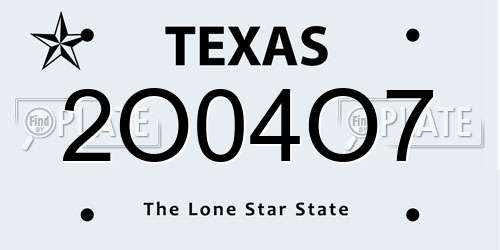 2O04O7 Texas License Plate