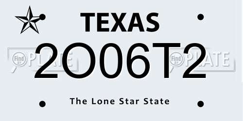 2O06T2 Texas License Plate