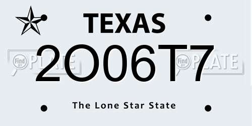 2O06T7 Texas License Plate
