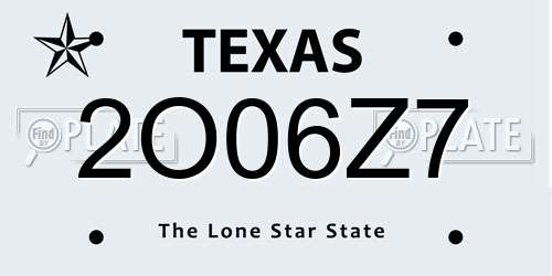 2O06Z7 Texas License Plate