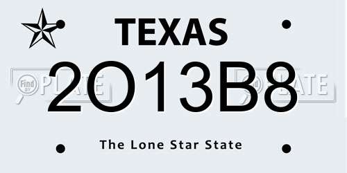 2O13B8 Texas License Plate