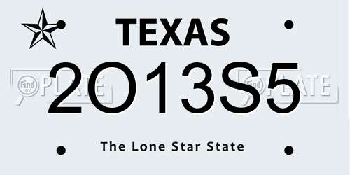 2O13S5 Texas License Plate