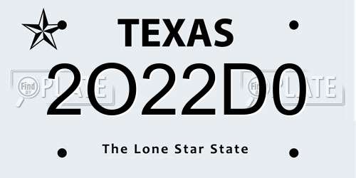 2O22D0 Texas License Plate
