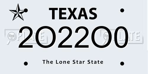 2O22O0 Texas License Plate