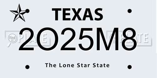 2O25M8 Texas License Plate
