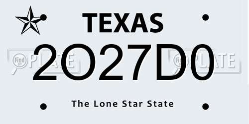 2O27D0 Texas License Plate