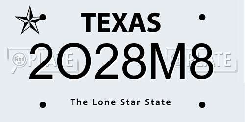 2O28M8 Texas License Plate