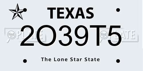 2O39T5 Texas License Plate
