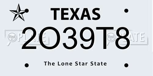 2O39T8 Texas License Plate