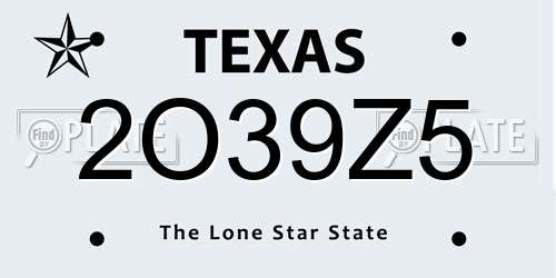 2O39Z5 Texas License Plate