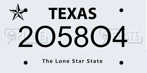 2O58O4 Texas License Plate