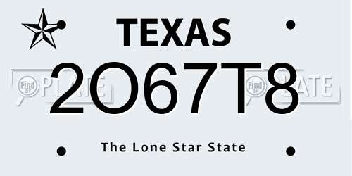 2O67T8 Texas License Plate