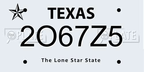 2O67Z5 Texas License Plate