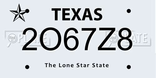 2O67Z8 Texas License Plate