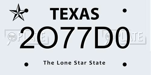 2O77D0 Texas License Plate