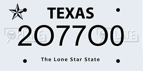 2O77O0 Texas License Plate