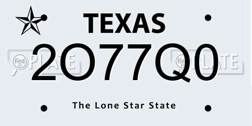 2O77Q0 Texas License Plate