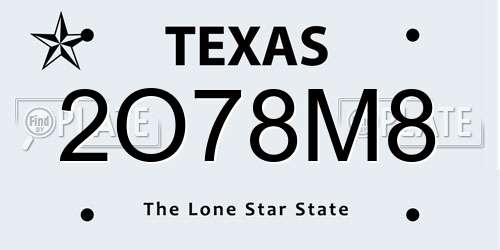 2O78M8 Texas License Plate