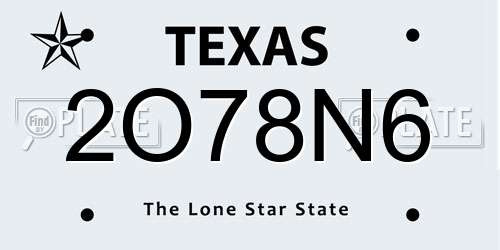 2O78N6 Texas License Plate