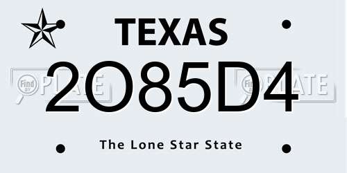 2O85D4 Texas License Plate