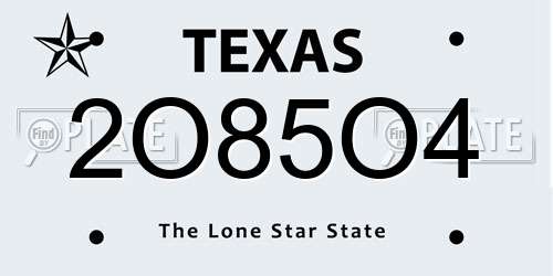 2O85O4 Texas License Plate
