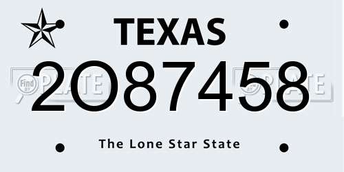 2O87458 Texas License Plate