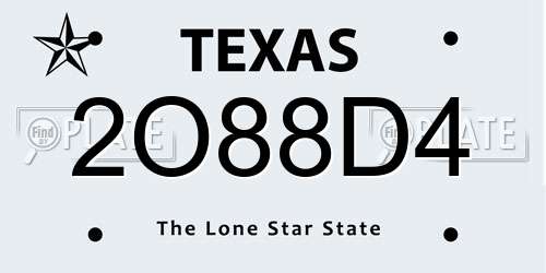 2O88D4 Texas License Plate