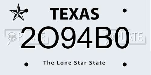 2O94B0 Texas License Plate