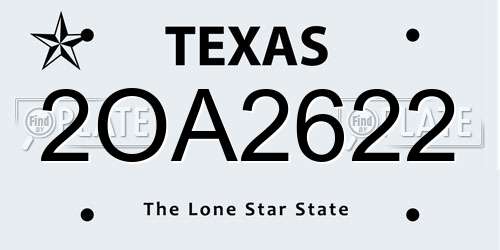 2OA2622 Texas License Plate