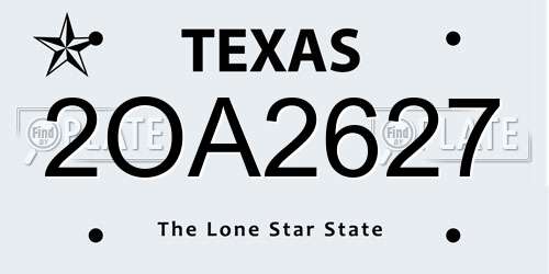 2OA2627 Texas License Plate