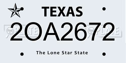 2OA2672 Texas License Plate