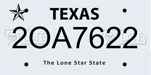 2OA7622 Texas License Plate