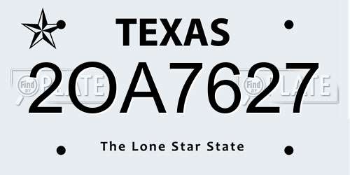 2OA7627 Texas License Plate