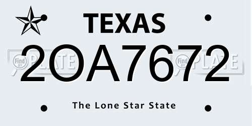2OA7672 Texas License Plate